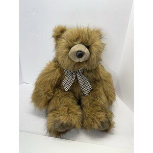 Vintage 1988 Chrisha Playful Plush Fuzzy Brown Bear Sitting 15” Stuffed Animal